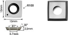 Hopson Tools 15x15x2.5mm R100-81° for Woodworking Spiral/Helical Planer Cutter Head