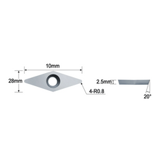 HopsonTools Ci4 Woodturning Diamond Carbide Insert Cutter 28 X 10 X 2.5mm-R0.8 For Detailers